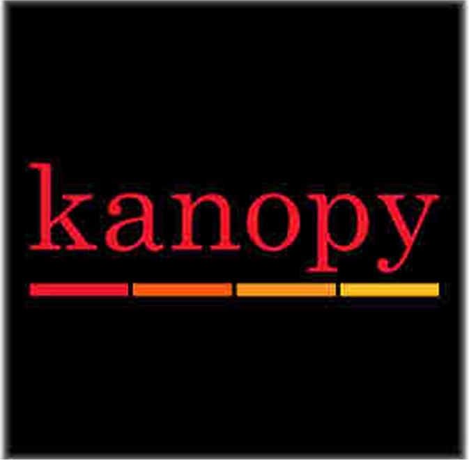 kanopy logo. The word kanopy is on top of four consecutive bars that go from red to yellow