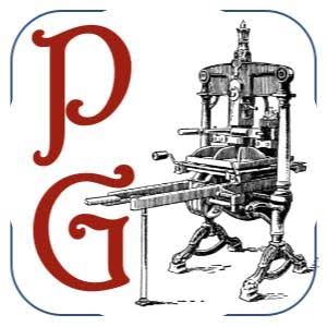 The letters "p" and "g" which stand for Project Gutenberg, and the image of a printing press